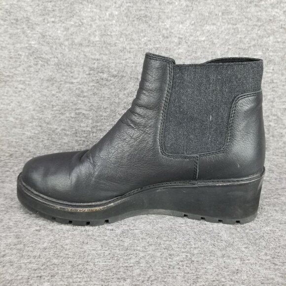 ✅Eileen Fisher Black Leather Chelsea Ankle Boot Womens 9.5 Pull On Wedge Booties - Picture 12 of 12